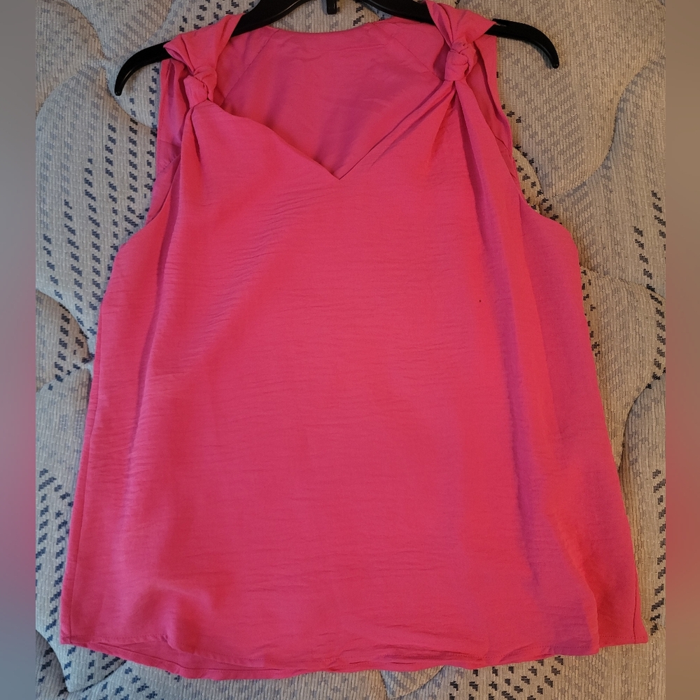 Sleeveless Knot-Shoulder Pink Women's Top, Small